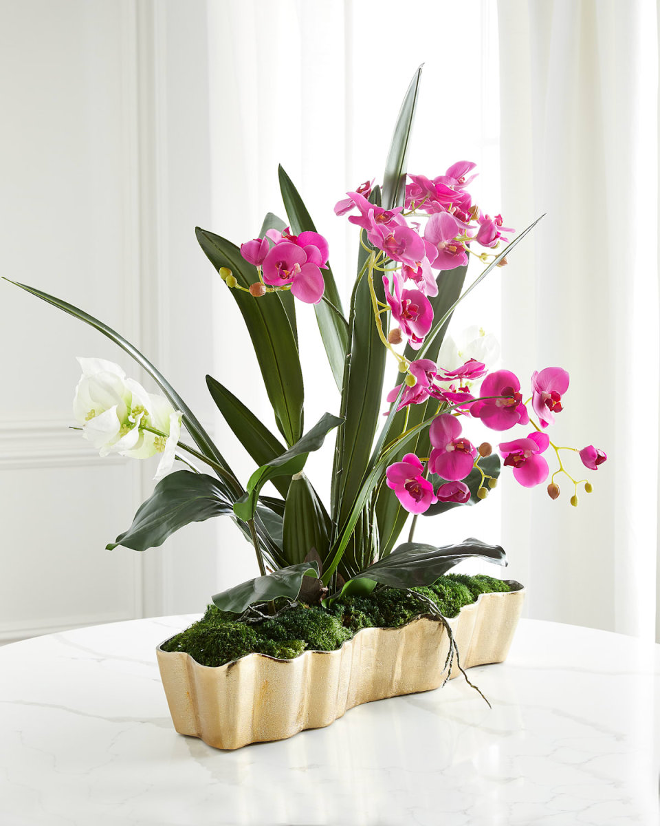 Golden Wavy Orchids Floral Arrangement